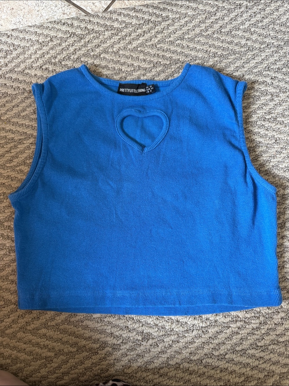 PRETTYLITTLETHING Womens Blue Heart Cutout Ribbed Tank Size 8